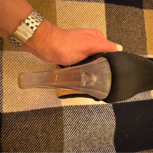 Prada Black Sheer Shoes with sewn-in straps and crystal clear heels . Size 7.5. - Picture 3 of 6